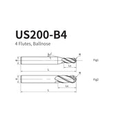 G-US200-B4 4 Flutes, Ballnose - Big-tools Industrial Supply Tools for Metal Cutting